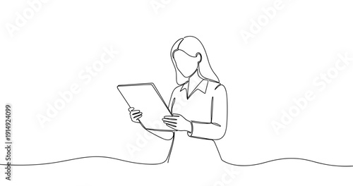 Line art of a person with tablet reading. No editable stroke