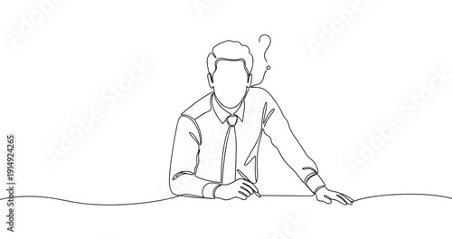 Minimalist line art of caucasian male in business attire with cigarette. No editable stroke