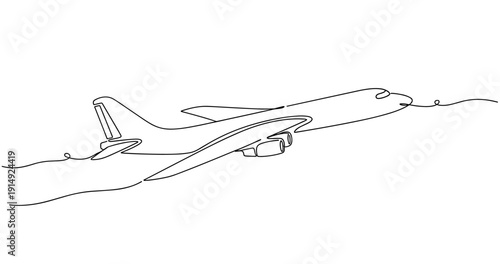 Continuous line drawing of airplane in flight - minimalist design. Non editable stroke