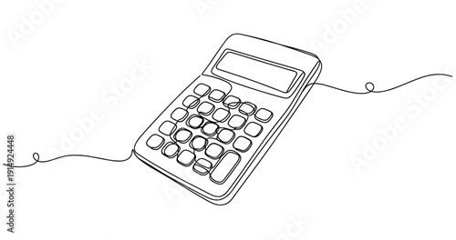 Continuous line drawing of a calculator on white background. Non editable stroke