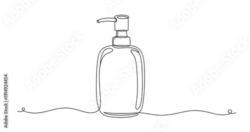 Minimalist line art of a soap dispenser with pump. Non editable stroke