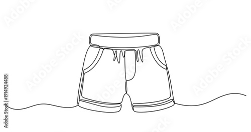 Minimalist line art of shorts with drawstring and pockets. Non editable stroke