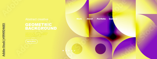 Abstract geometric background. Vibrant colors blend, creating modern design. Website header with navigation options visible.