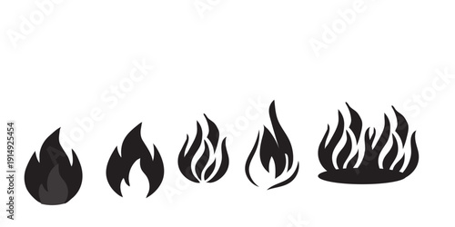 Collection of five distinct flame silhouettes