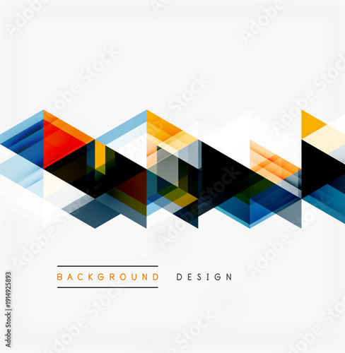 Abstract geometric shapes overlap, creating dynamic colorful pattern. Modern design element for backgrounds, presentations.