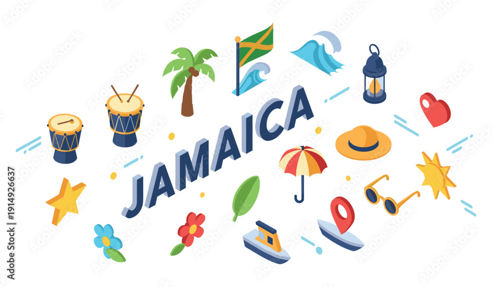 Obraz premium Jamaican icon set: culture, nature, and symbols of the caribbean island
