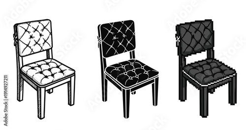 Contrast of design styles in three button upholstered chairs