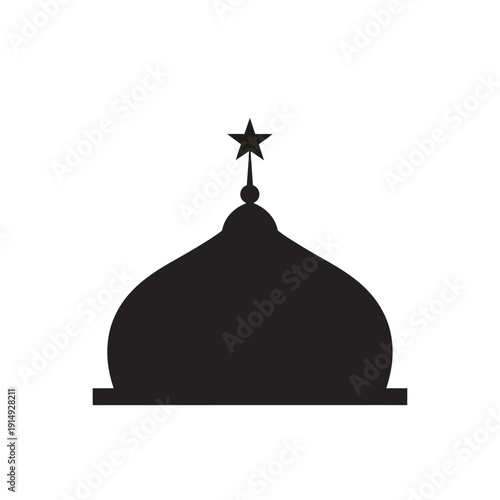 Simple black silhouette of a mosque dome with a star on top, viewed from the front