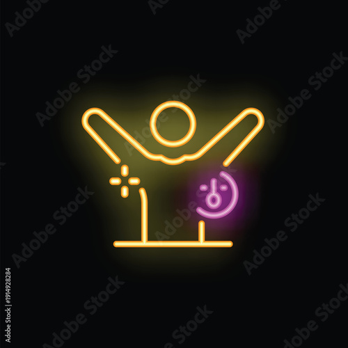 Neon style icon of a person holding their arms up and experiencing the feeling of heat, a common symptom of menopause