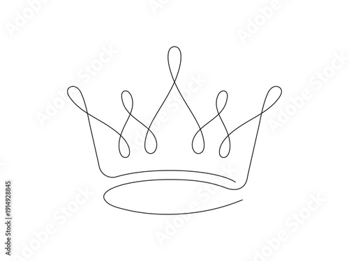 Minimalist Continuous one line drawing of a royal crown symbol for king queen success concept. Editable stroke. Doodle hand drawn vector illustration