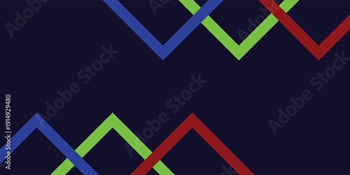 A 3D rendered repeating interlaced diamond pattern in red, blue and green