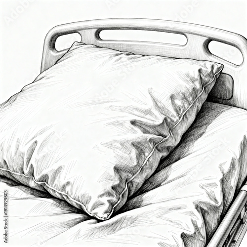 Hospital bed with white pillow and bedding in minimalist style  