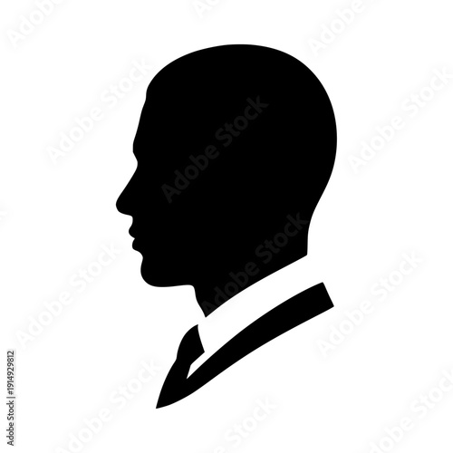 This stock media image features a silhouette of a professional male figure in profile view. The subject is depicted in a formal attire, including a collared shirt and tie, emphasizing a corporate or b