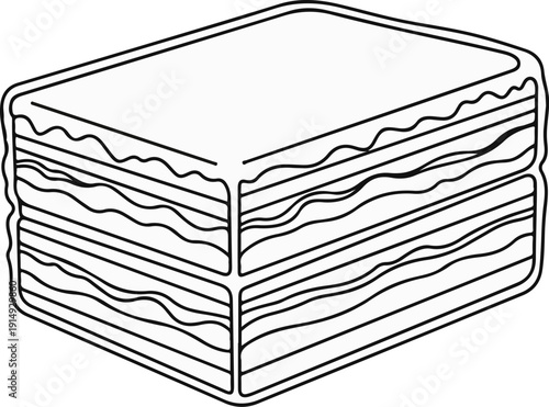 A black and white line drawing of a stacked layered cake