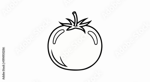A black and white outline drawing of a ripe tomato