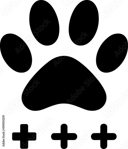 Animal paw print symbol with medical cross icons