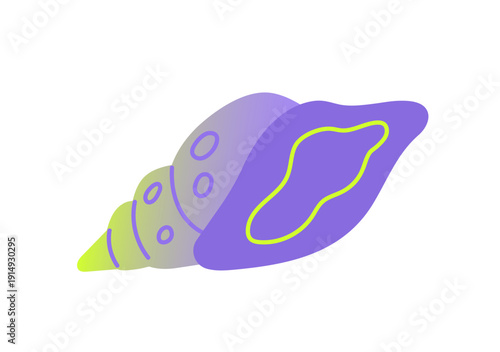 Abstract seashell. Icon of sea shell in gradient style. Tropical clams conch. Exotic mollusk. Undersea fauna. Wildlife of the ocean. Sealife. Flat isolated vector illustration on white background