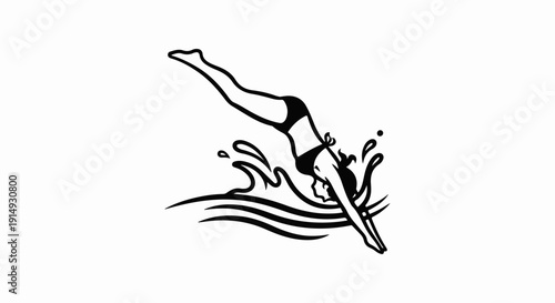 A black and white illustration of a person diving into water