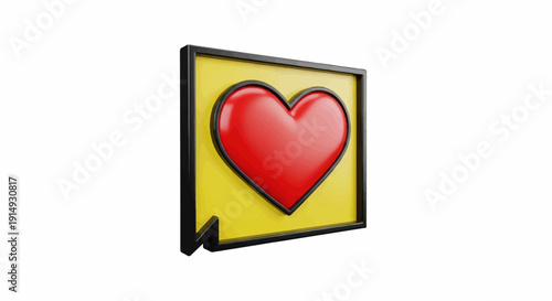 3D red heart icon on yellow speech bubble, white background