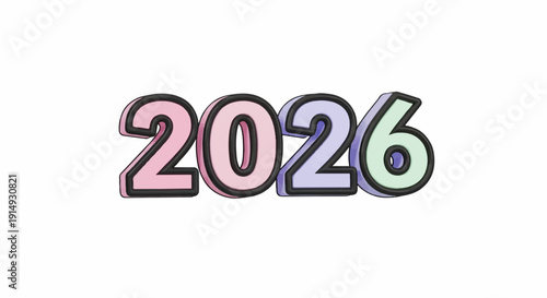 3D pastel numbers forming the year 2026 with soft shadows