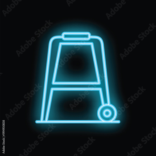 Glowing blue neon sign representing a walker, an essential device providing stability and support for elderly individuals with mobility issues