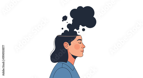 Modern flat vector illustration of person releasing dark cloud transforming into light, representing emotional healing, mental recovery, and positive psychology concept