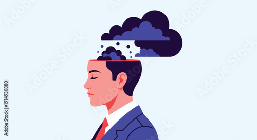Modern flat vector illustration of person releasing dark cloud transforming into light, representing emotional healing, mental recovery, and positive psychology concept