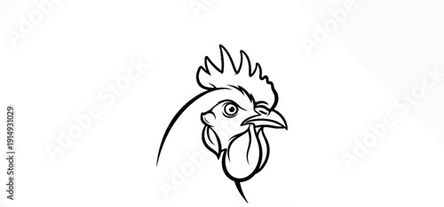 A black and white line drawing of a chicken's head facing right
