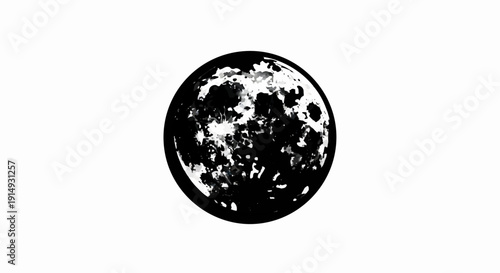 A black and white circular depiction of the moon's textured surface