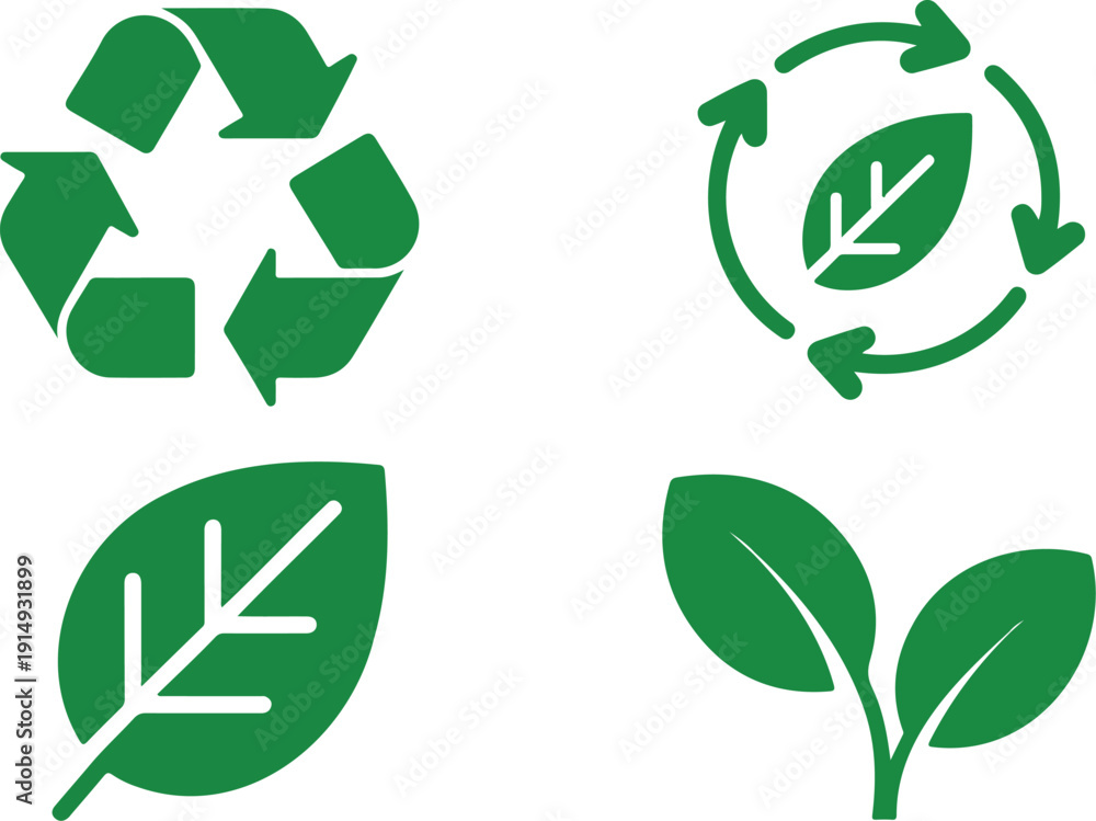 Fototapeta premium Eco-Friendly Outline Icon Set Recycling and Organic Nature Symbols