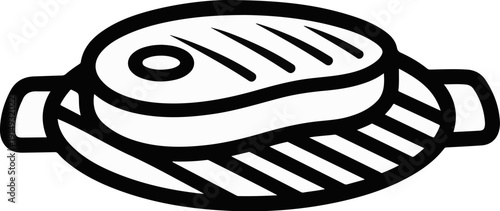A black and white illustration of a steak on a grill