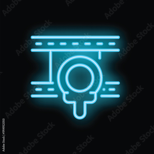 Blue neon sign icon of a car getting washed in automatic car wash on a black background