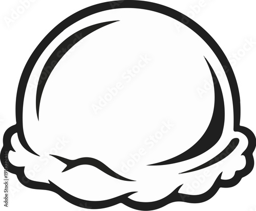 A black and white graphic of a single scoop of ice cream