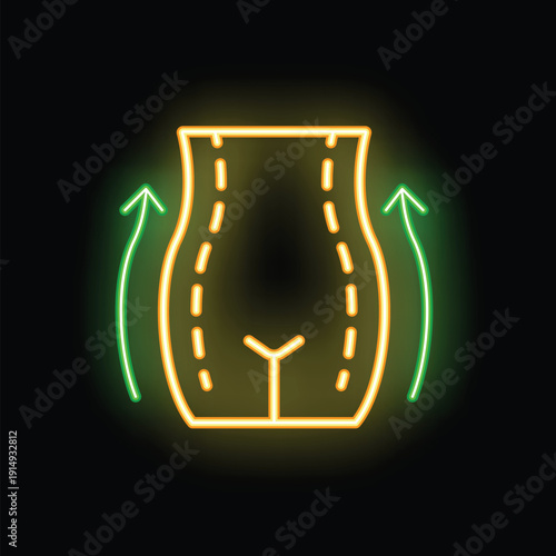 Neon sign illustrating the concept of liposuction surgery with arrows pointing up to represent body fat reduction