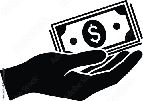 A hand presenting stacks of money a financial offering silhouette
