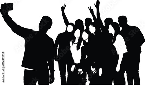 Group of young friends taking a joyful selfie while celebrating success.