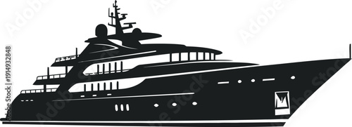 Large luxury yacht against a white background detailed ship outline silhouette