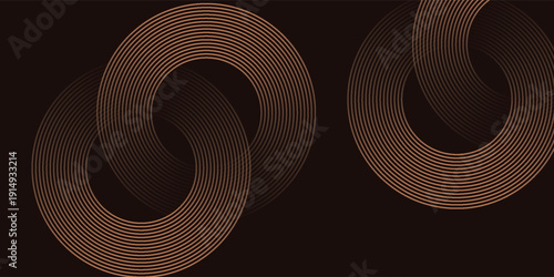 Abstract golden brown circles on dark background. 3D lines design