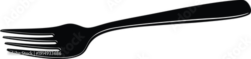 A sleek black fork presented against a stark white background silhouette