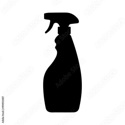 Cleaning spray bottle icon silhouette, household sanitizer container symbol, hygiene equipment graphic illustration