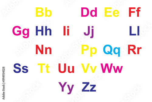 Colorful uppercase and lowercase alphabet chart, creative typography learning design, bright educational letter layout