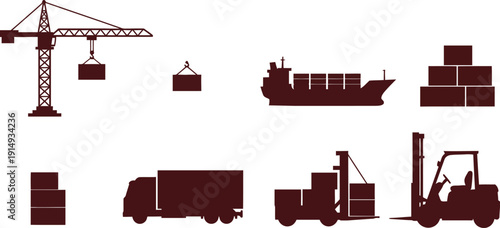 Construction site with crane truck and building blocks a dark silhouette