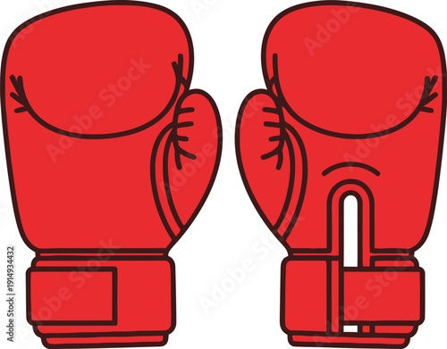 Illustration of two vibrant red boxing gloves isolated on a clean white background ready for a competitive match