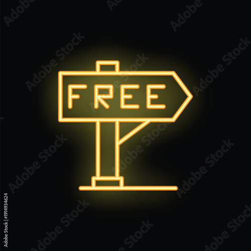 Neon sign in the shape of an arrow pointing to the word free