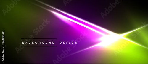 Abstract neon lights create vibrant gradient. Dark background emphasizes bright streaks, modern design element.