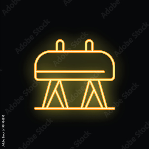 Yellow neon sign depicting a pommel horse on a black background