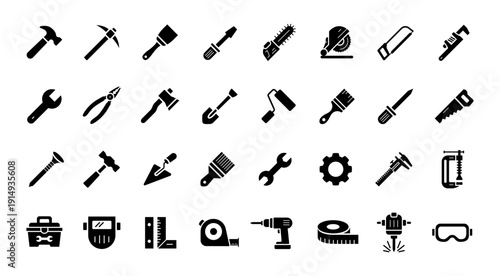 Tool icon set. Construction tools and Repair symbol. Vector illustration.
