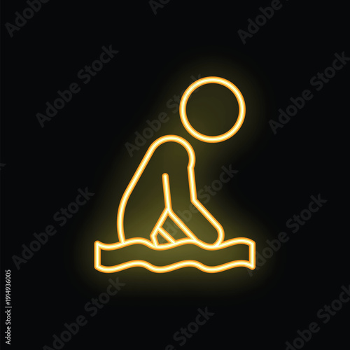 Bright yellow neon sign symbolizing a swimmer preparing to dive into the water