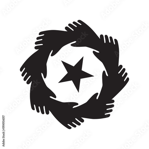 Mysterious abstract black and white star surrounded by chaotic swirls and sharp lines Vector