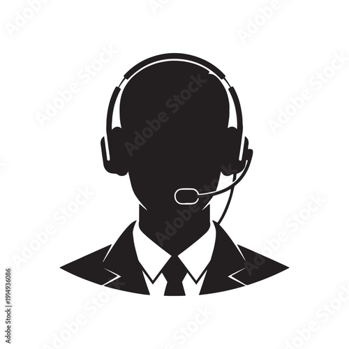 Silhouette of a businessman wearing a headset silhouette